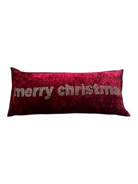 Merry Christmas Burgundy Velvet Throw Pillow